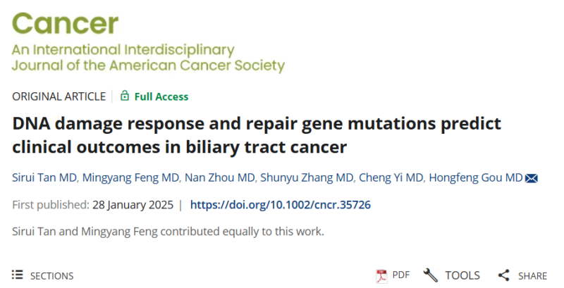 DDR mutations and outcome in biliary tract cancers