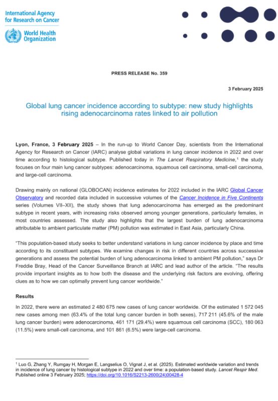 New analyses of global variations in Lung Cancer incidence - IARC/ WHO