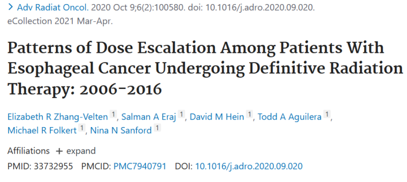 Nina Niu Sanford: Trends in dose escalation for definitive chemoRT in esophagus cancer