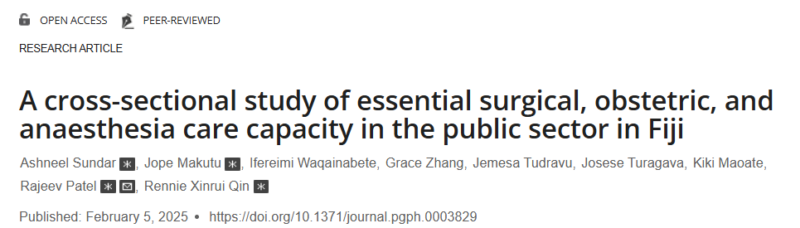 Rennie Qin: A cross-sectional study of essential surgical, obstetric, and anaesthesia care capacity in Fiji