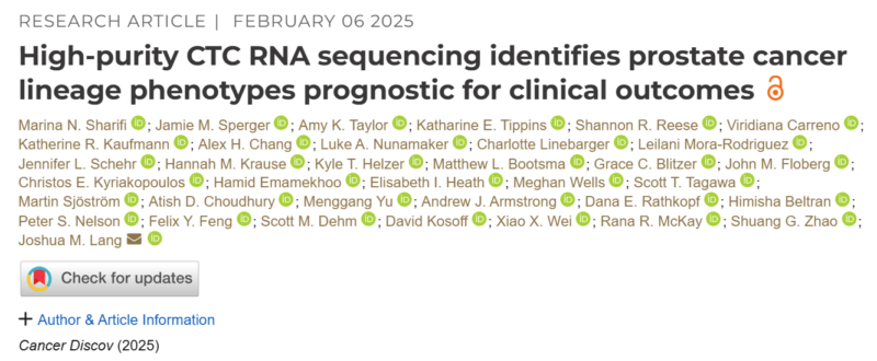 High-purity CTC RNA sequencing identifies prognostic prostate cancer phenotypes by Marina Sharifi et al.