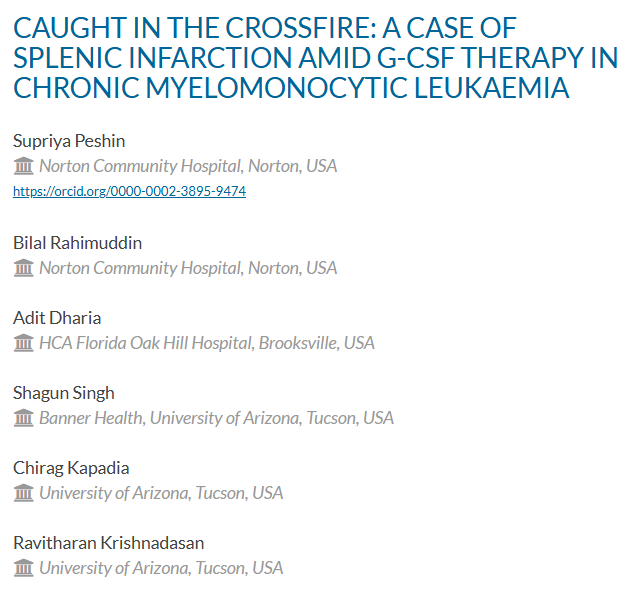 Supriya Peshin: Splenic infarction in a male with CMML undergoing chemotherapy