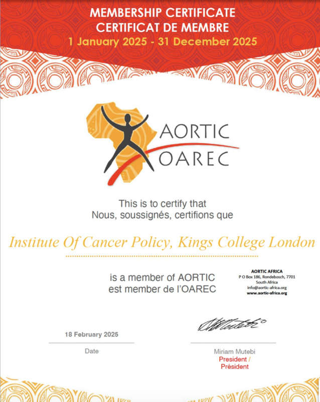 Julie S. Torode: Institute of Cancer Policy has renewed its membership of the AORTIC