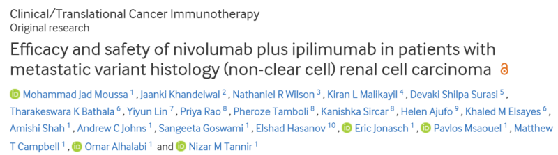 Efficacy and safety of nivo/ipi in patients with metastatic vhRCC by Mohammad Jad Moussa et al.