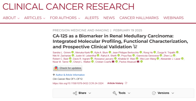 Pavlos Msaouel: Serum CA-125 as a biomarker for Renal Medullary Carcinoma