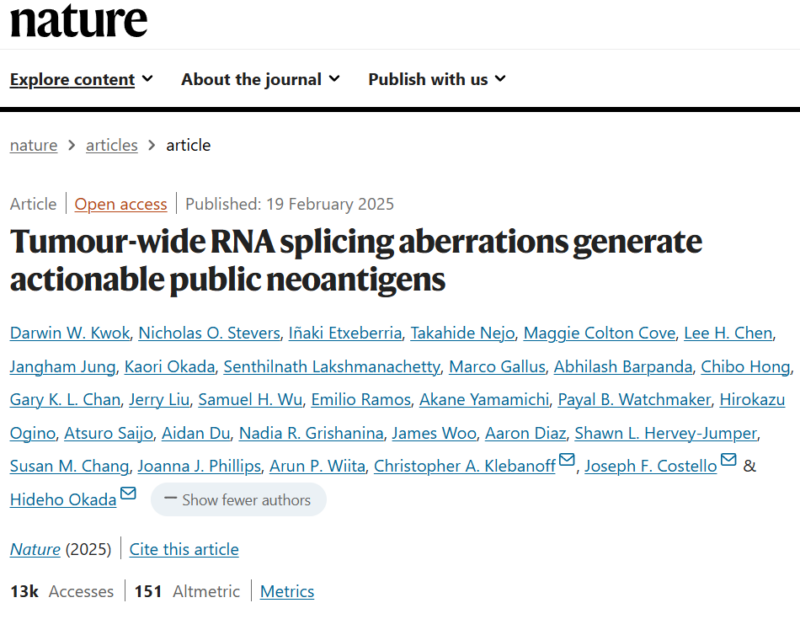 A new class of tumor-wide public neoantigens arising from RNA splicing aberrations - Cancer Research Institute