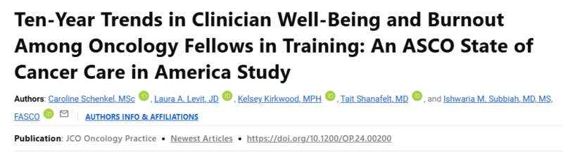 Ten-Year Trends in Clinician Well-Being and Burnout Among Oncology Fellows in Training