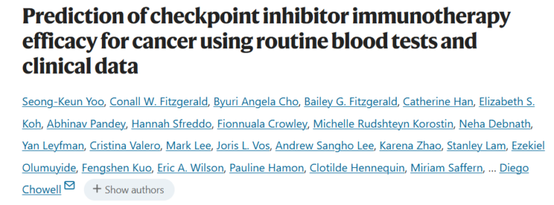 Enrique Grande: Prediction of checkpoint inhibitor immunotherapy efficacy for cancer using routine blood tests and clinical data