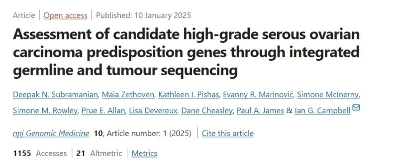 Assessment of Predisposition Genes in High-Grade Serous Ovarian Carcinoma via Germline and Tumour Sequencing