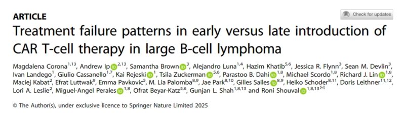 Roni Shouval: Treatment failure patterns in early vs late introduction of CAR T-cell therapy in large B-cell lymphoma