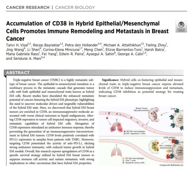 Tanvi Visal: Investigating the metastatic cascade in TNBC and uncovers CD38 as a potential interventional target