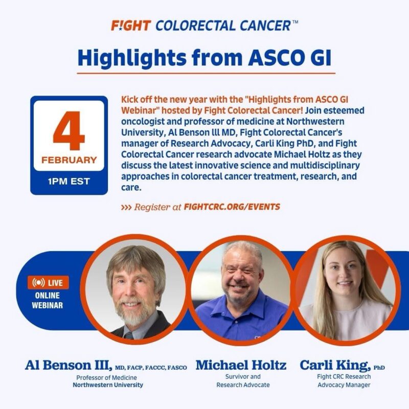 Michael Holtz: Join me for "Highlights from ASCO GI Webinar" hosted by Fight Colorectal Cancer