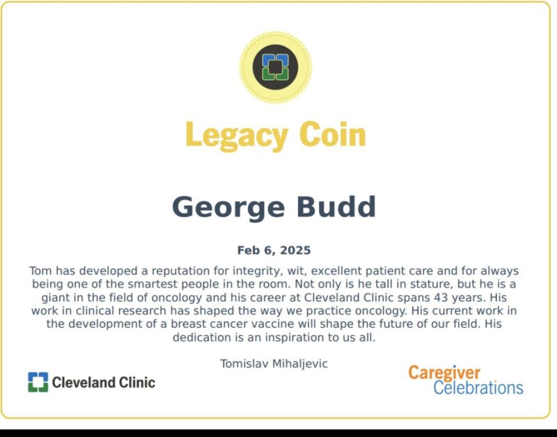 Jame Abraham: Congratulating George Budd for receiving the Legacy Coin