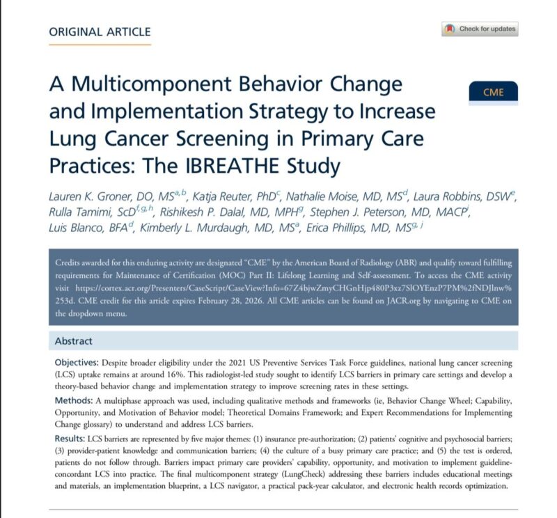 Lauren Kriger Groner: A Multicomponent Behavior Change and Implementation Strategy to Increase Lung Cancer Screening