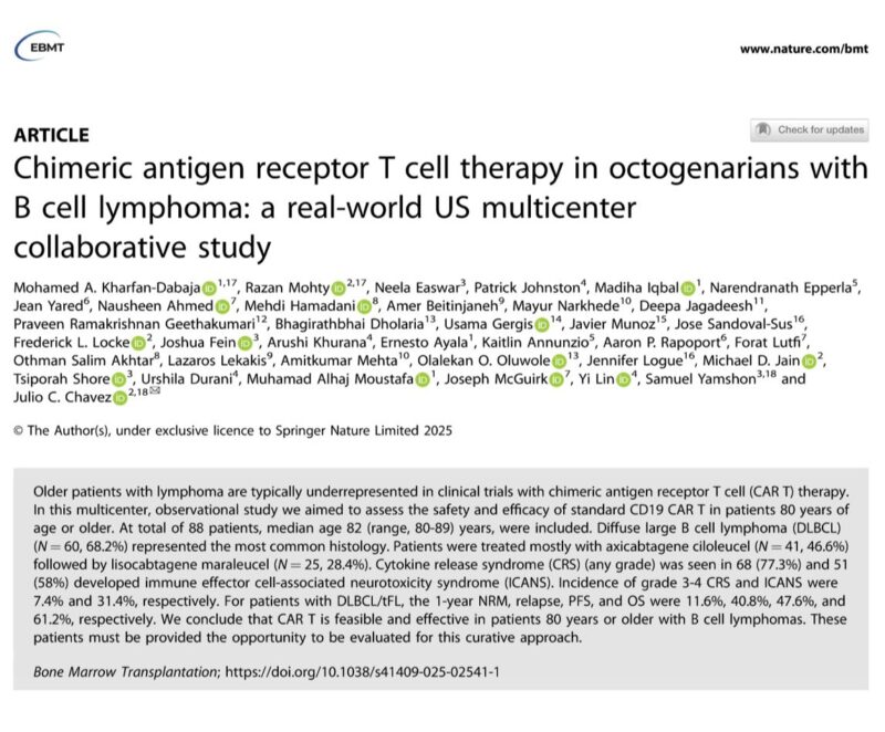 Razan Mohty: Outcomes of anti-CD19 CART for lymphoma in octogenarians