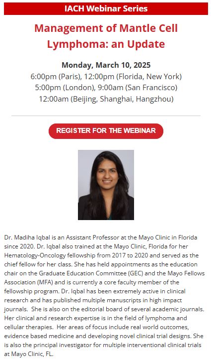 IACH's upcoming webinar on Management of Mantle Cell Lymphoma