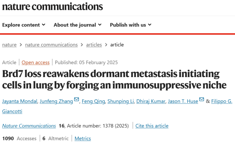 Jayanta Mondal: The loss of Brd7 reawakens dormant breast cancer metastasis initiating cells in the lungs