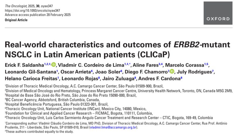 Vladmir C. Cordeiro de Lima: Frequency and characteristics of ERBB2 mutations in Latin American NSCLC patients