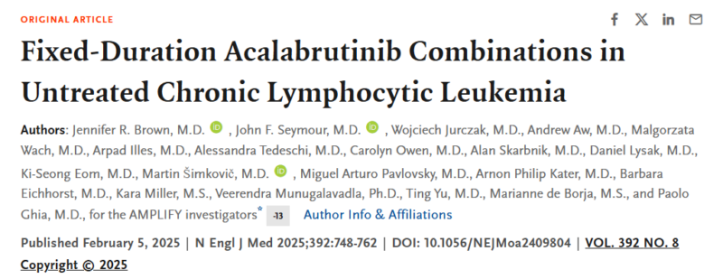 Fixed-Duration Acalabrutinib Combinations in Untreated Chronic Lymphocytic Leukemia