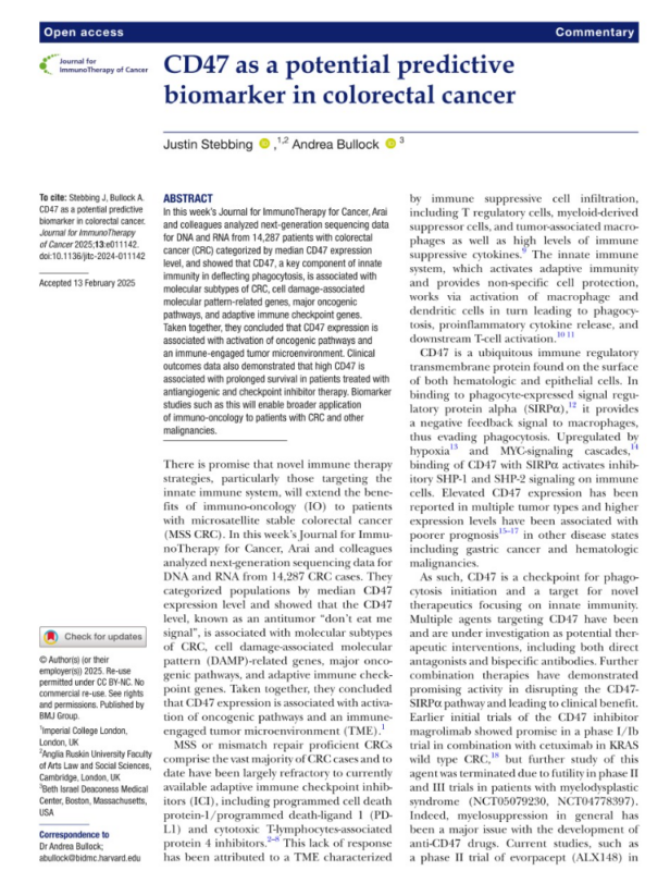 Justin Stebbing: CD47 as a potential predictive biomarker in colorectal cancer