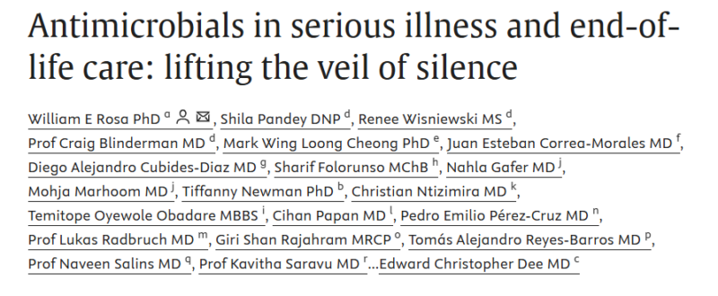 Edward Christopher Dee: Antimicrobials in serious illness and end-of-life care - lifting the veil of silence