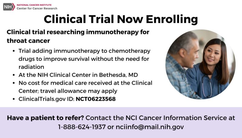 CCR researchers are investigating new therapies for throat cancer without the need for radiation – NCI Center for Cancer Research