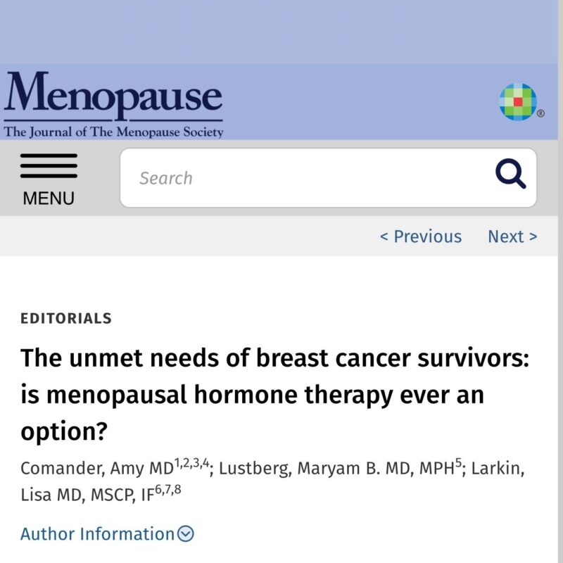 Maryam Lustberg: Editorial on the unmets breast cancer survivors and menopause