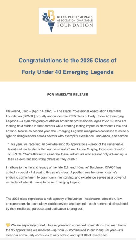 Jame Abraham: Tiffany Onger is selected as a 40 under 40 emerging leaders
