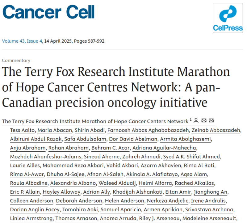 Fabio Ynoe de Moraes: The Terry Fox Research Institute Marathon of Hope Cancer Centres Network