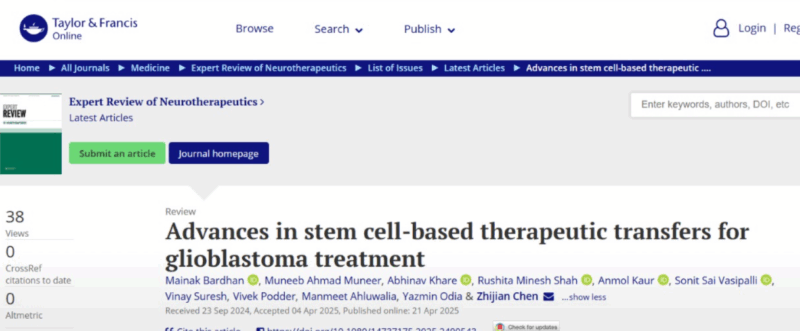 Mainak Bardhan: Advances in stem cell-based therapeutic transfers for glioblastoma treatment
