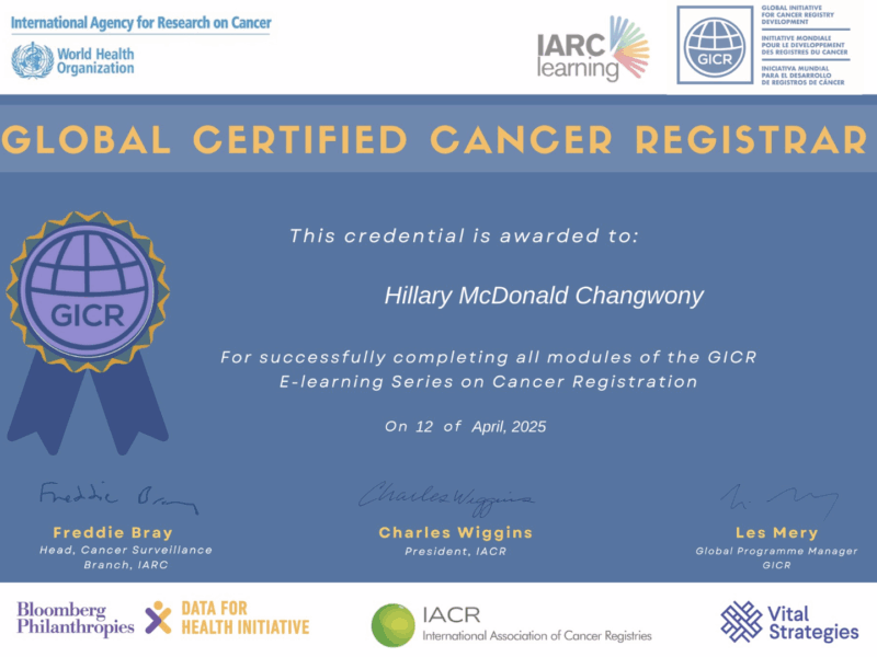 Chang McDonald: I have officially earned my global certification as a Cancer Registrar