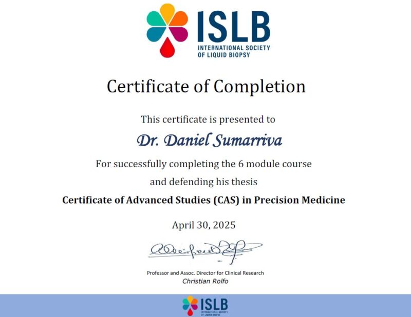 Daniel Sumarriva: I have completed the 'Certificate of Advanced Studies in Precision Medicine' through ISLB