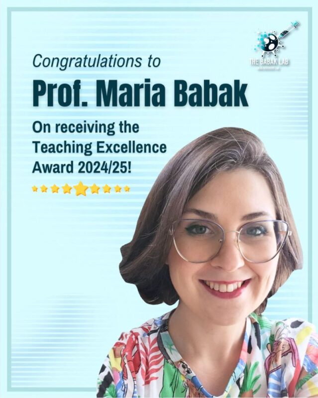 Maria (Masha) Babak: Honored to Receive the College of Science Teaching Excellence Award