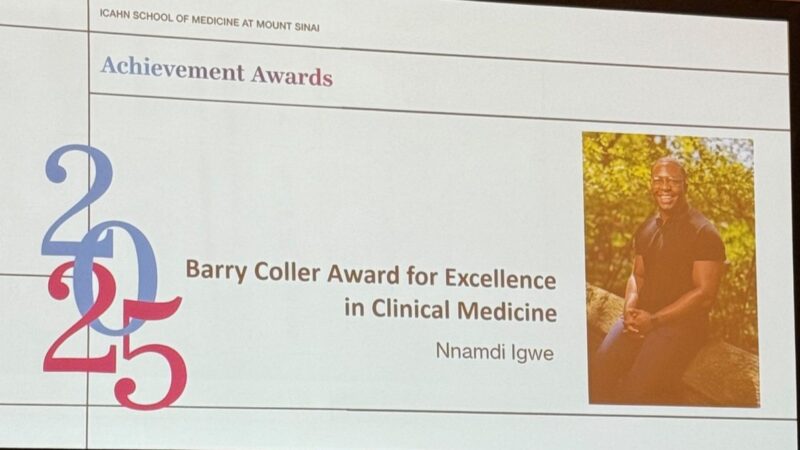 Nnamdi Igwe Receives Barry Coller Award for Excellence in Clinical Medicine - Mount Sinai Department of Medicine