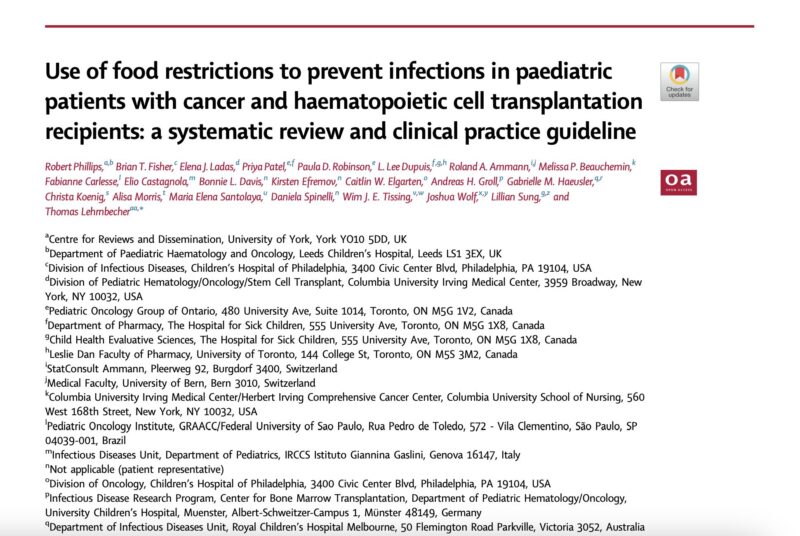 Use of Food Restrictions to Prevent Infections in Paediatric Patients with Cancer and Haematopoietic Cell Transplantation Recipients - MASCC