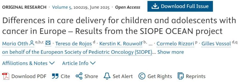 The OCEAN Project for Care and Research for Childhood Cancer across Europe - SIOPE