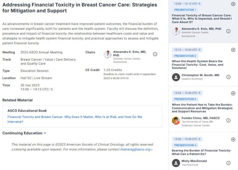 Alexandru Eniu: Addressing Financial Toxicity in Breast Cancer Care Session at ASCO25