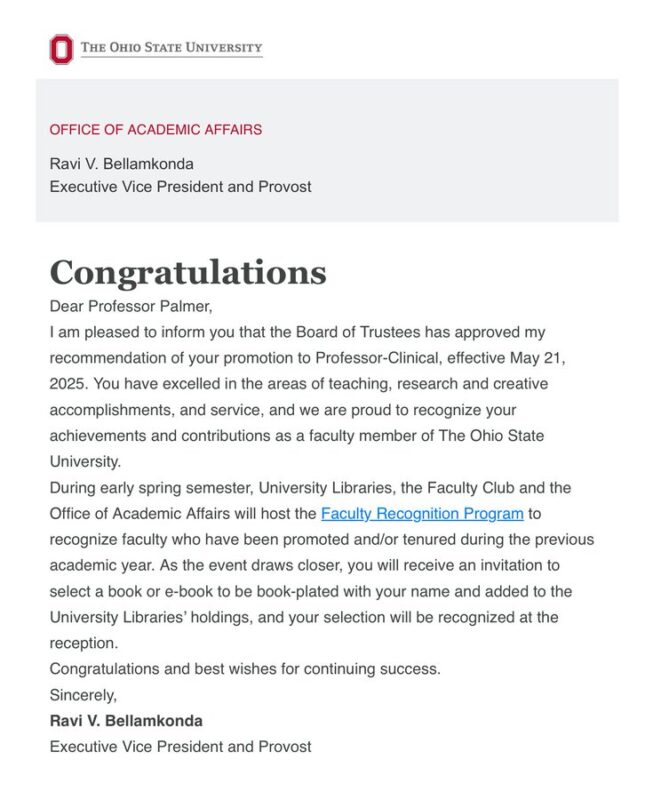 Joshua Palmer Has Been Promoted to Full Professor at Ohio State University