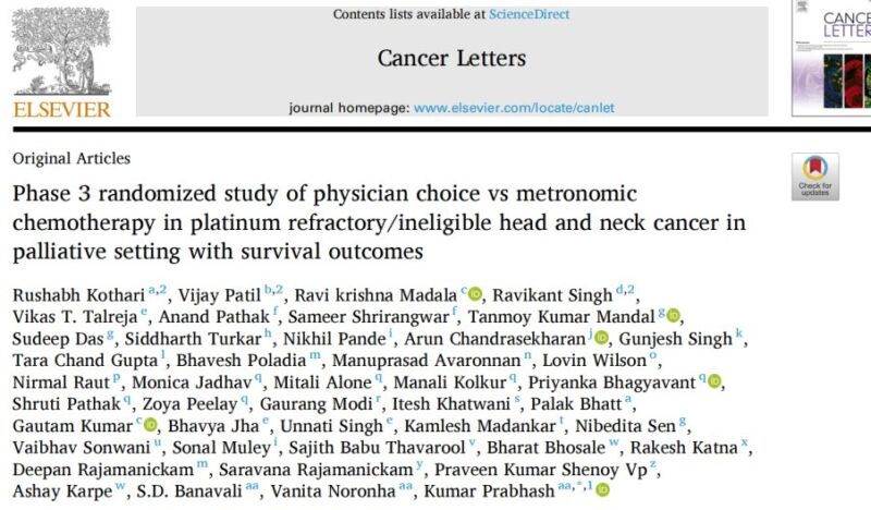 Kothari Rushabh: Phase 3 Study on Triple Metronomic Therapy Now Published in The Cancer Letter