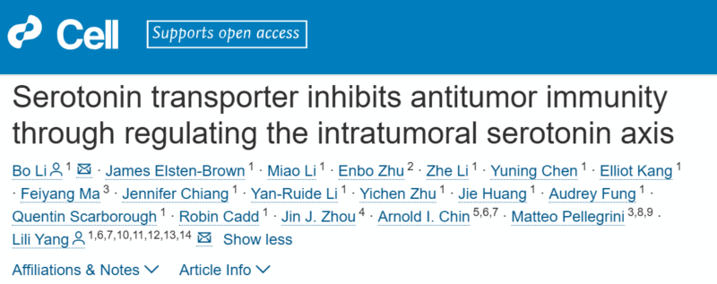 Lili Yang Explored How Solid Tumors Disarm CD8 T Cells via Serotonin Transporter in Cell Press Study - PICI