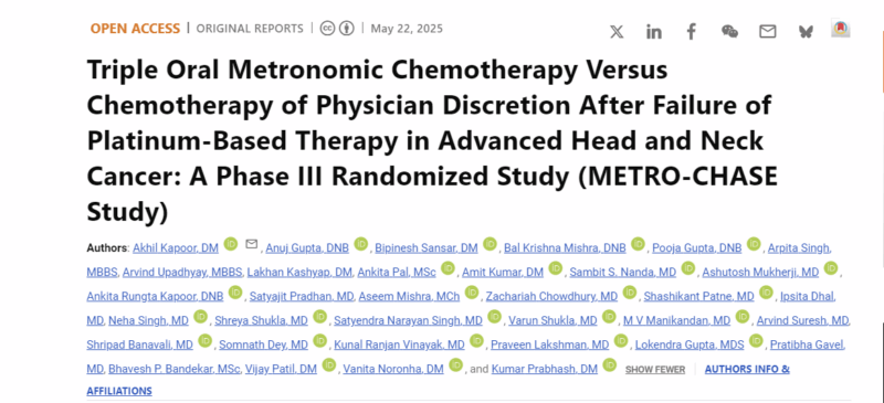 Akhil Kapoor: Triple Oral Metronomic Chemotherapy vs Chemotherapy of Physician Discretion After Failure of Platinum-Based Therapy in HNSCC