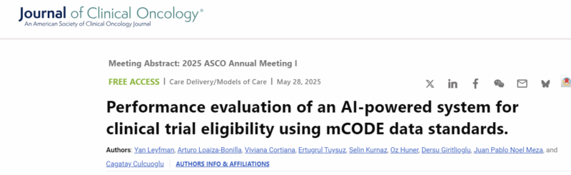 Yan Leyfman: Performance Evaluation of an AI-powered System For Clinical Trial Eligibility Using mCODE Data Standards