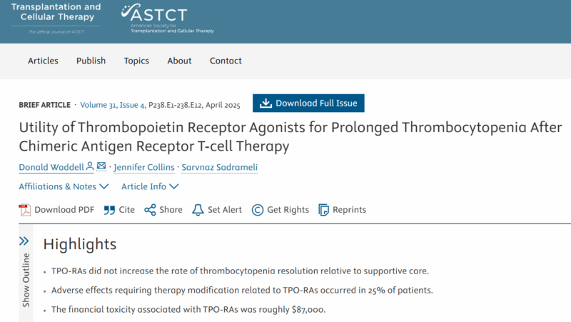 Al-Ola Abdallah: Utility of Thrombopoietin Receptor Agonists for Prolonged Thrombocytopenia After Chimeric Antigen Receptor T-cell Therapy