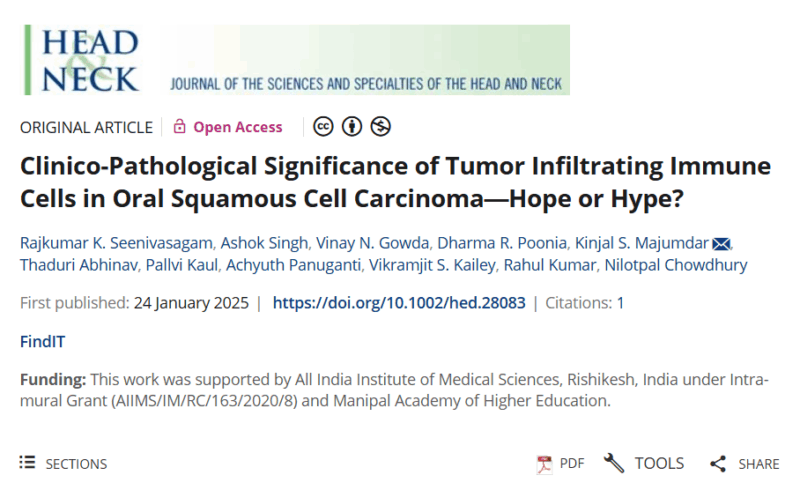 Kinjal Shankar Majumdar: Independent Play of Tumor Infiltrating Immune Cells in Prognosis of Oral Cancer