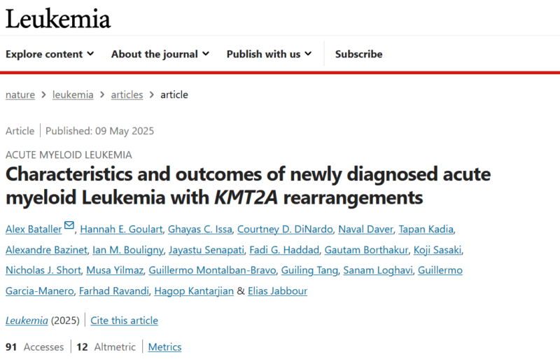 Hagop Kantarjian: Characteristics and outcomes of newly diagnosed acute myeloid Leukemia with KMT2A rearrangements