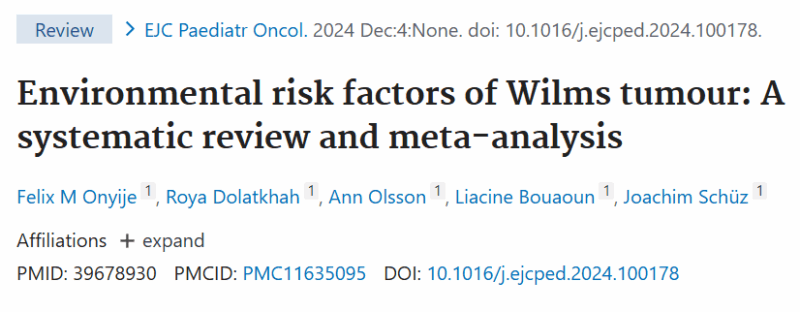 Environmental Risk Factors of Wilms Tumour - Childhood Cancer and Leukemia International Consortium