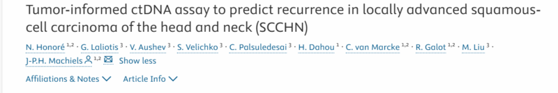 ESMO Open - Tumor-Informed ctDNA Assay for Recurrence Prediction in Locally Advanced SCCHN