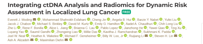 Everett Moding: Integrating ctDNA Analysis and Radiomics for Dynamic Risk Assessment in Localized Lung Cancer