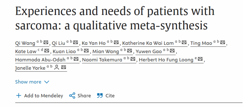 Herbert Loong: Experiences and needs of patients with sarcoma - a qualitative meta-synthesis