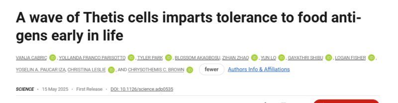 Chrysothemis Brown: A Wave of Thetis Cells Imparts Tolerance to Food Antigens Early in Life
